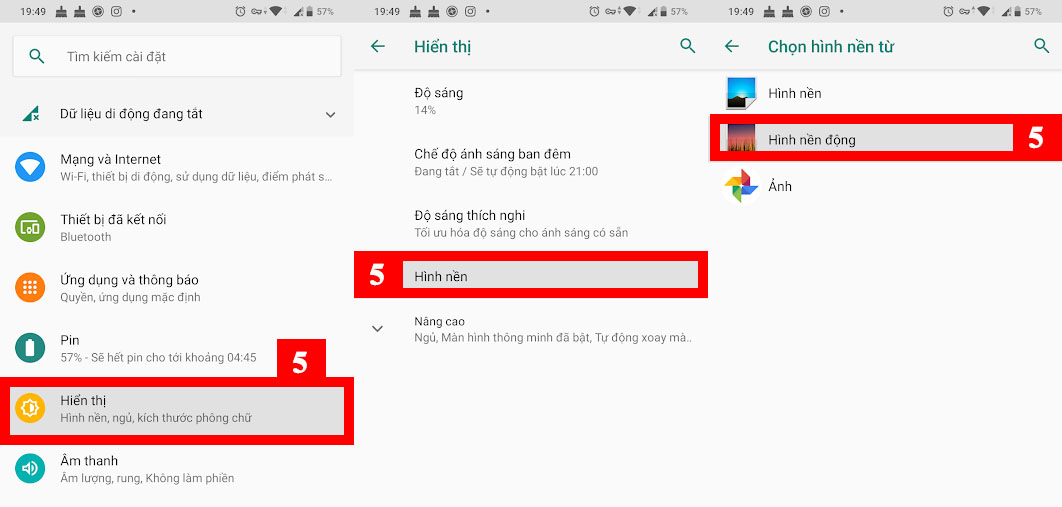 Bạn mở Cài đặt chọn Hiển thị nhưng chọn Hình nền động