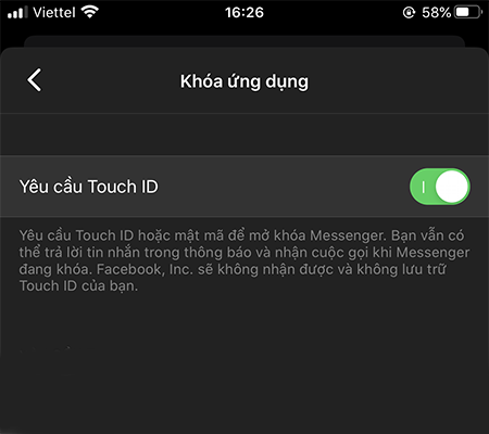 Chuyển đổi công tắc Yêu cầu Touch ID hoặc Face ID 