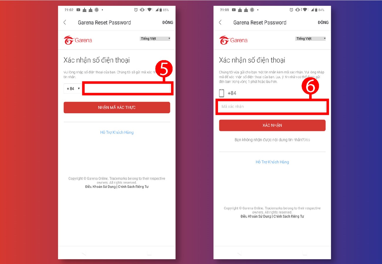 Nhập mã xác minh được gửi qua SMS