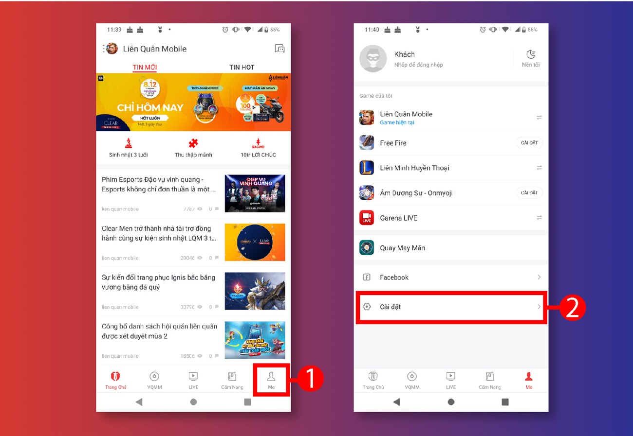 Nhấp vào tab Tôi và mục Cài đặt