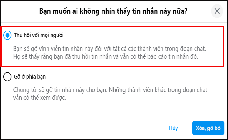 Chọn Thu hồi cho tất cả