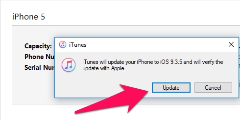 Nhấp vào nút Cập nhật - Hạ cấp từ iOS 10 xuống iOS 9