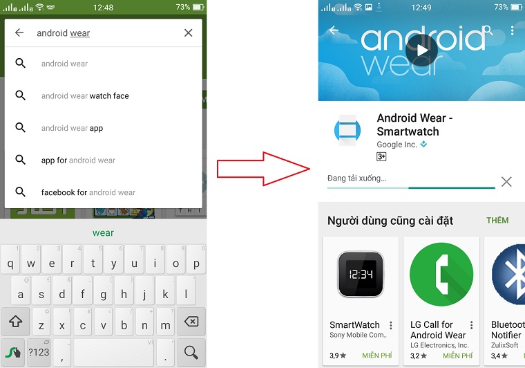 Tải xuống ứng dụng Android Wear để cài đặt trên điện thoại thông minh của bạn