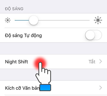 Chọn mục Night Shift