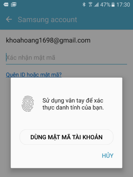 Sử dụng đăng nhập bằng vân tay của tài khoản Samsung