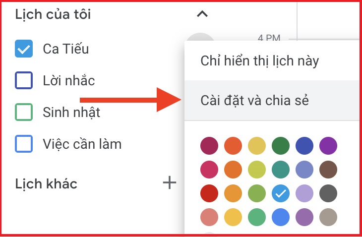 Bước 4: Chọn tùy chọn Cài đặt và Chia sẻ.