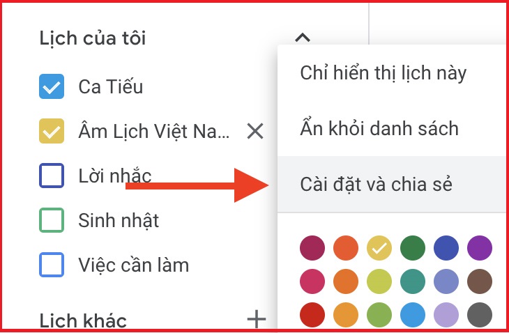 Bước 7: Bạn cần nhập file .ics âm lịch đã tải ở trên vào bộ lịch vừa tạo. 