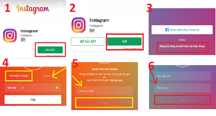 6 bước đăng ký tài khoản Instagram trên điện thoại
