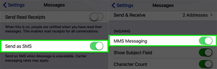 Bật SMS và MMS
