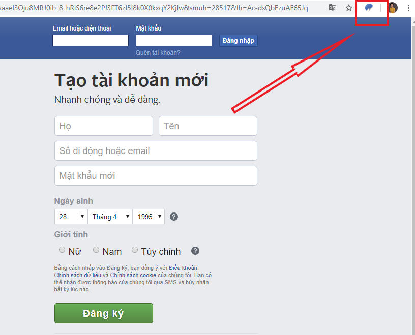 Đăng nhập Facebook trên trình duyệt vừa cài đặt ứng dụng MonokaiToolkit 