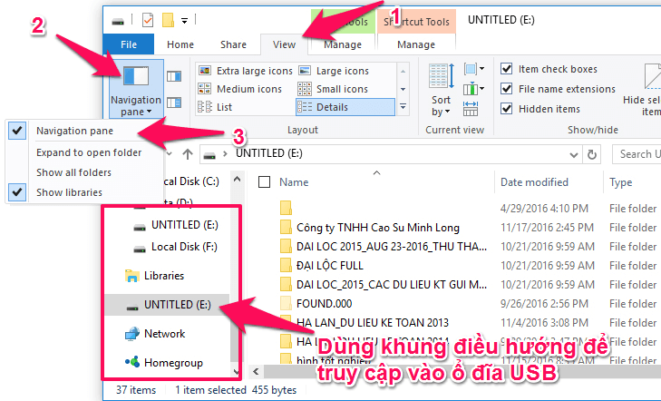 Sử dụng khu vực điều hướng