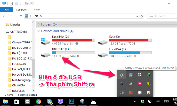 Thả phím Shift