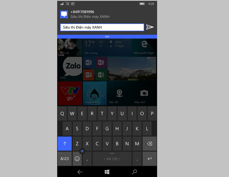 Trả lời tin nhắn nhanh hơn trên Windows 10 Mobile
