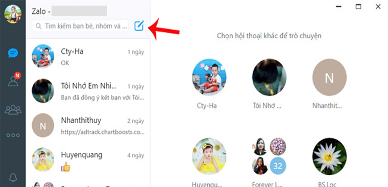 Bước 1: Nhấn vào biểu tượng Tạo Trò chuyện trên giao diện chính Zalo máy tính