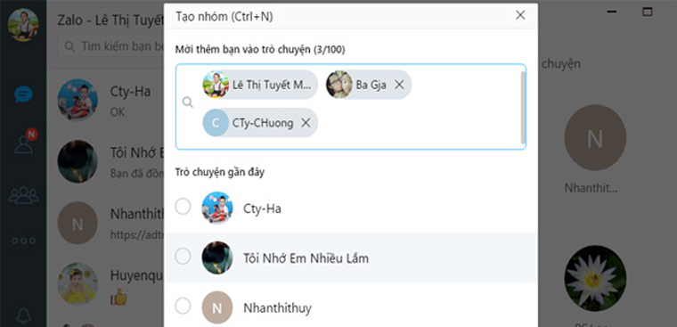 Bước 2: Cửa sổ Create Group sẽ xuất hiện.  Bạn mời những người bạn khác vào trò chuyện nhóm.