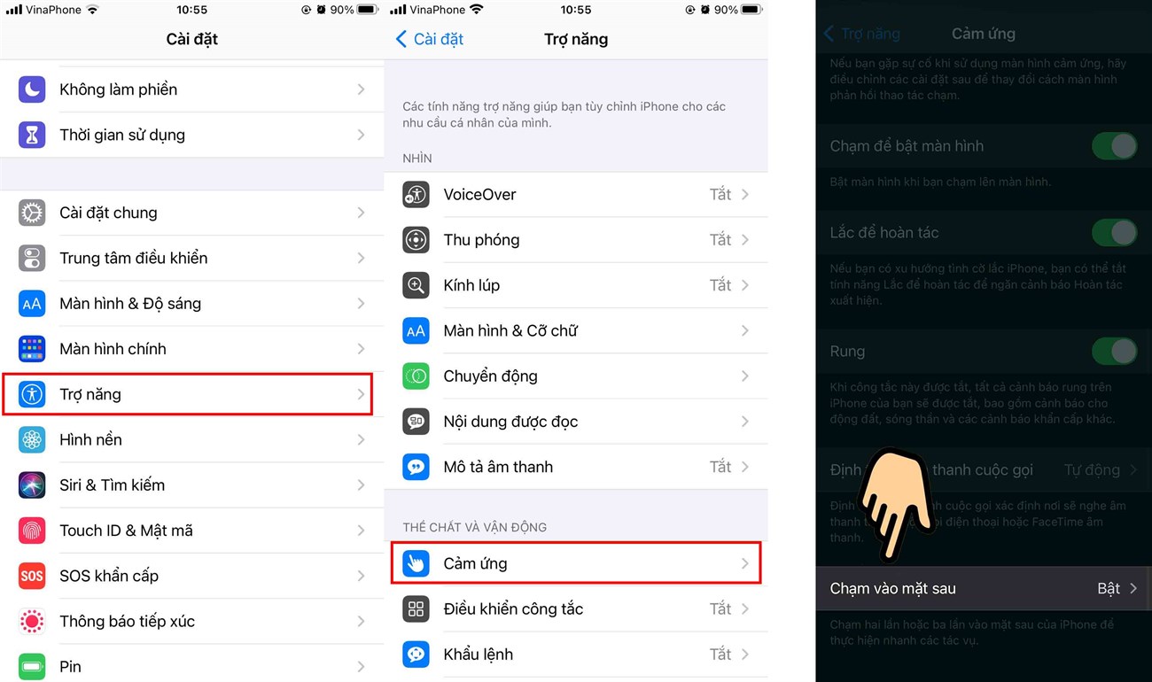 Nhấn vào mặt sau của iPhone