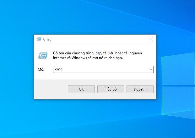Nhập CMD vào hộp thoại RUN