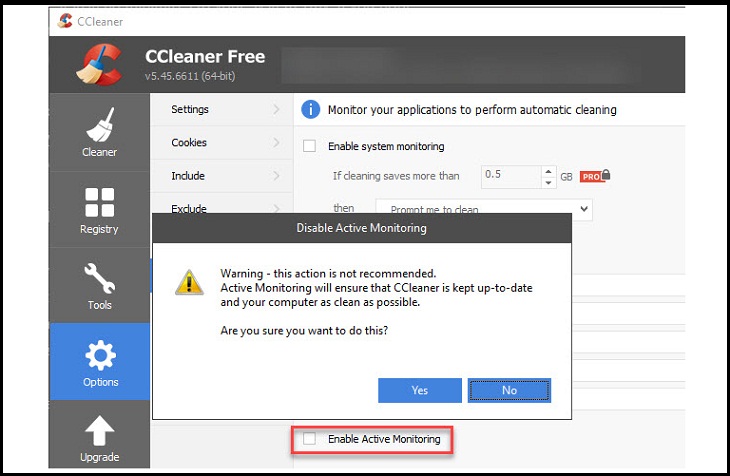 CCleaner giám sát hoạt động của người dùng