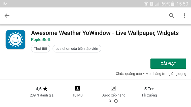 Ứng dụng thời tiết tuyệt vời - YoWindow