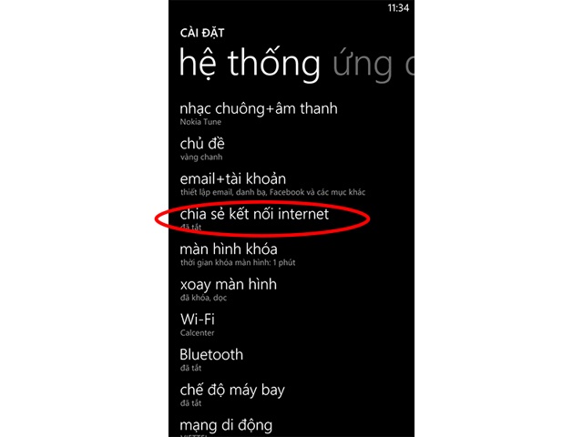 Kích hoạt điểm phát sóng WiFi trên Windows Phone