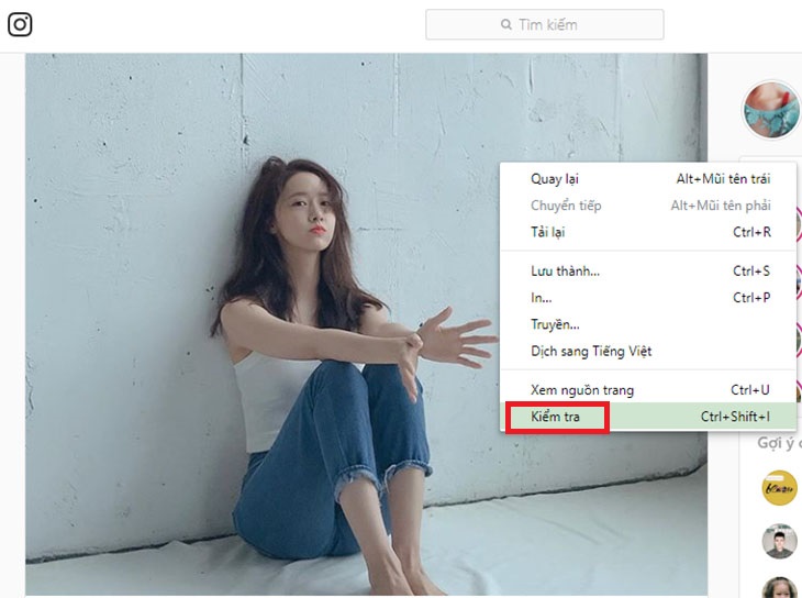 Nhấp chuột phải và chọn lệnh kiểm tra
