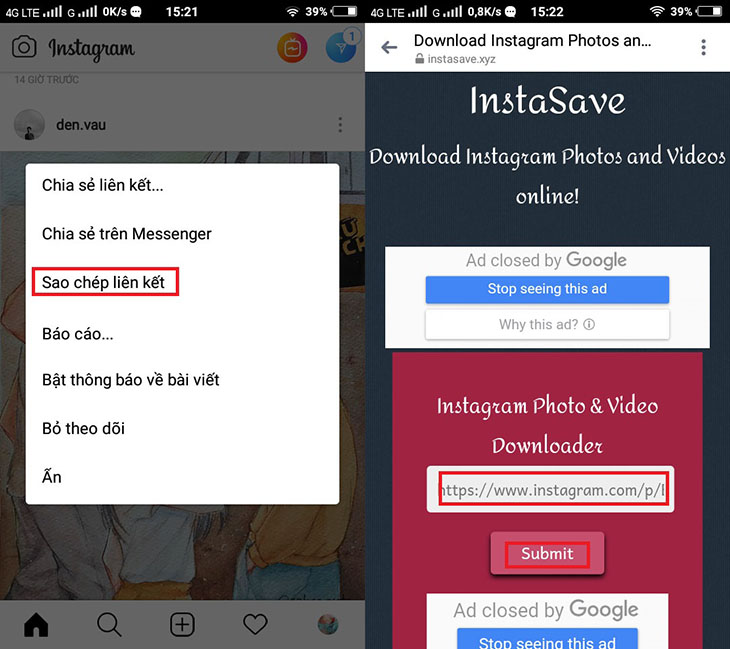 Sao chép liên kết và truy cập trang web hỗ trợ