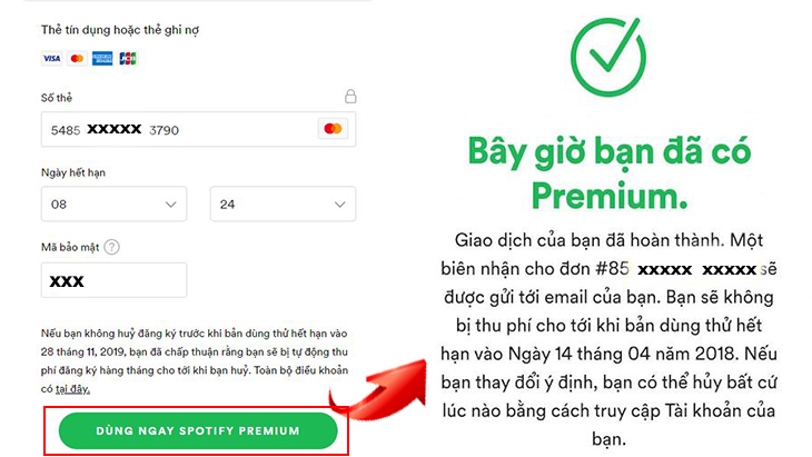 Đã đăng ký Spotify Premium thành công