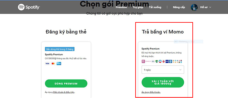 Chọn thanh toán bằng Momo