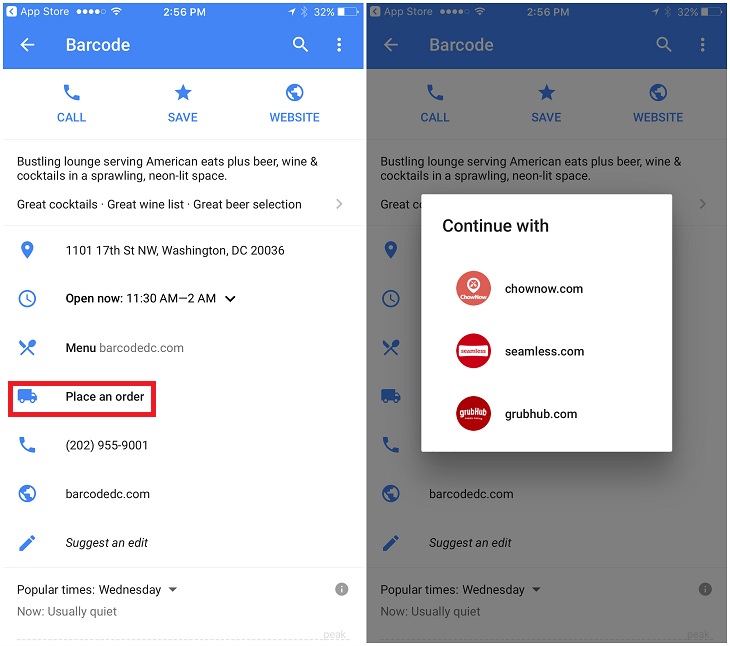 Đặt đồ ăn bằng Google Maps