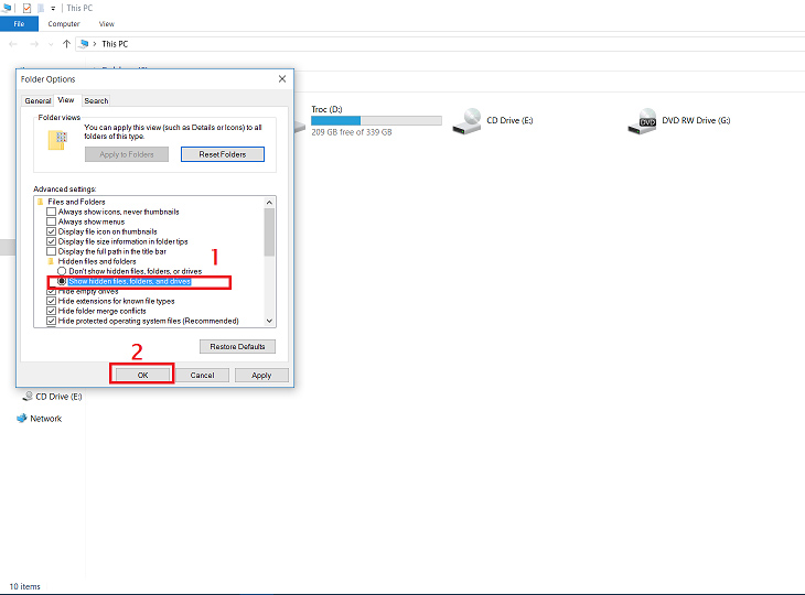 Cách hiển thị tệp ẩn trong Win 8, 8.1 và 10+ bước 2