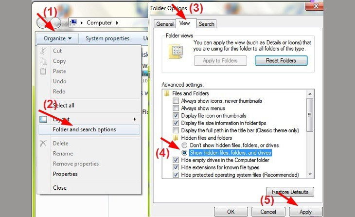 Cách hiển thị tệp ẩn trong Win 7