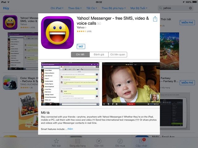 Người dùng có thể tải xuống Yahoo miễn phí từ App Store