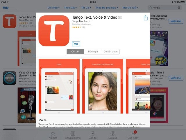 Dễ dàng tải xuống Tango từ Apple App Store