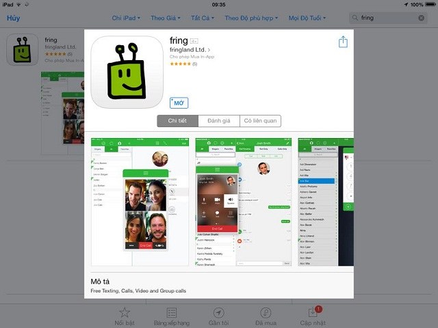 Fring có thể được tải xuống miễn phí từ Apple App Store