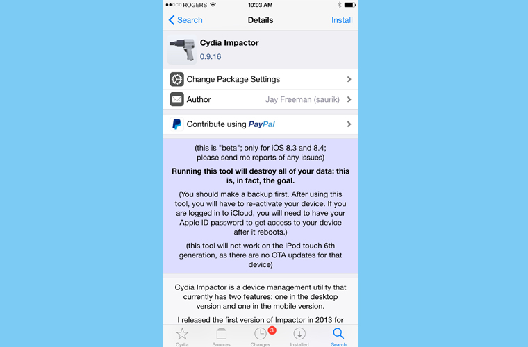 Truy cập Cydia và nhập từ khóa 