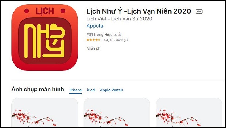 Ứng dụng lịch như Ý